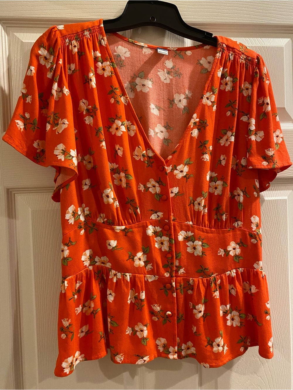 Old Navy Orange Floral V-Neck Peplum Blouse
